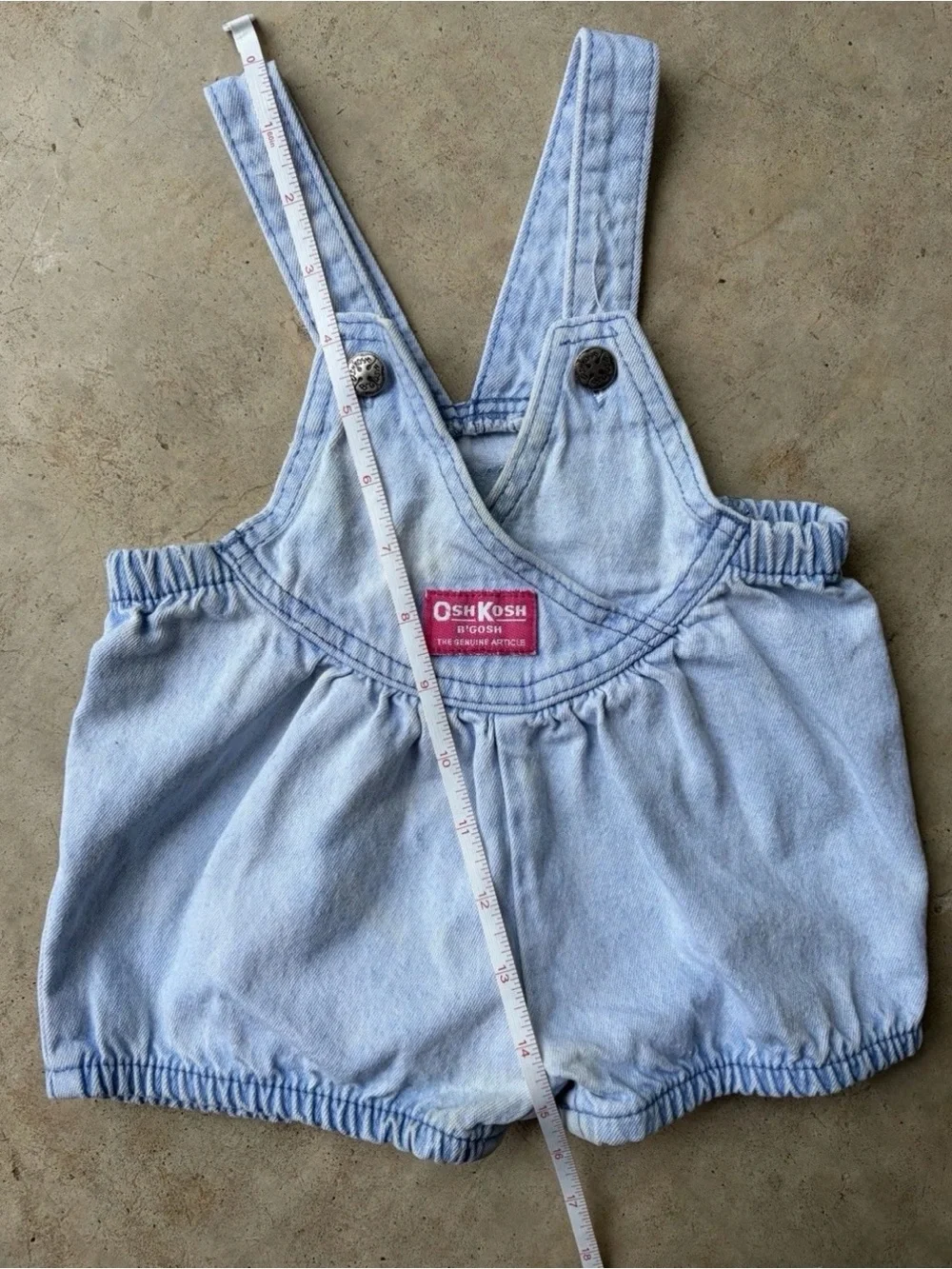 OshKosh B'gosh Light Blue Denim Short Overalls Pink Vestback Vintage Y2K